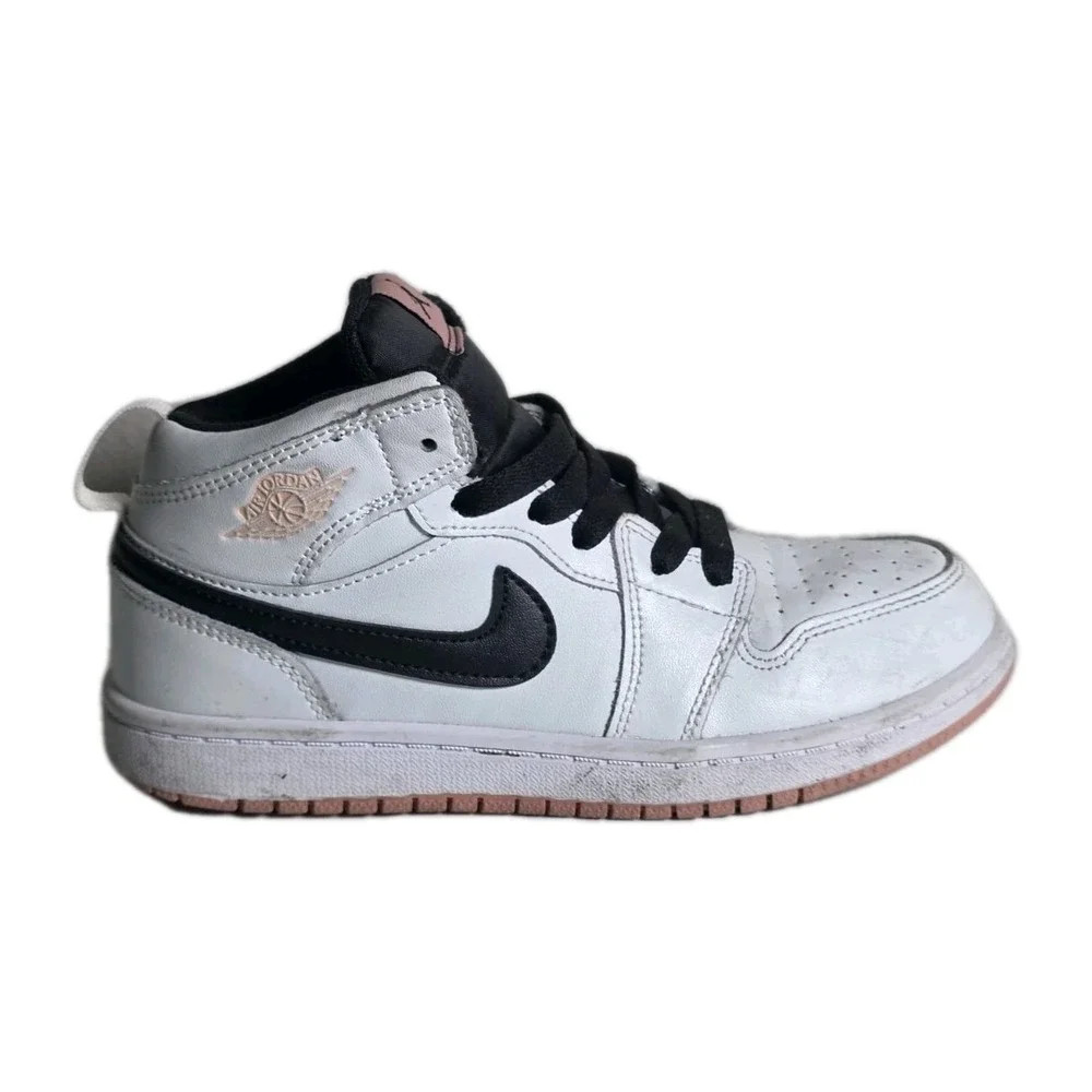 Jordan Air Jordan 1 Mid White Black Pink Sneaker Unisex Kids 1.5Y 554725-180 - Picture 1 of 11